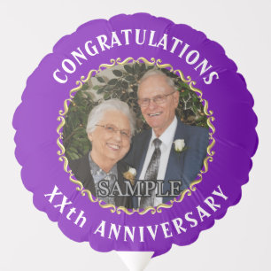 Wedding Anniversary Gold Circle and Photo purple Balloon