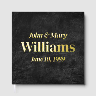Wedding Anniversary Gold On Black Leather Foil Guest Book