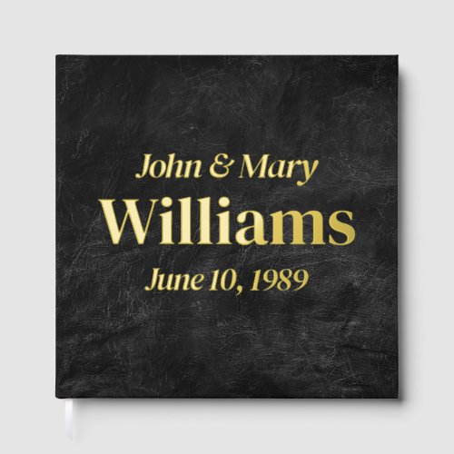 Wedding Anniversary Gold On Black Leather Foil Guest Book