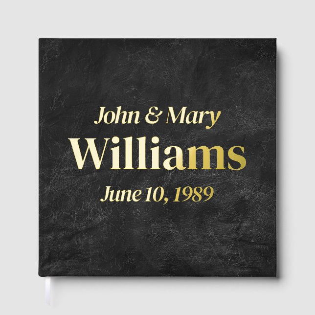 Wedding Anniversary Gold On Black Leather Foil Guest Book (Front)