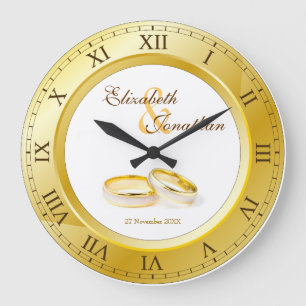Wedding Anniversary Gold Roman Numerals Custom Large Clock