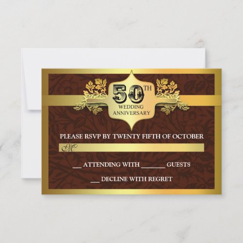 Wedding Anniversary golden RSVP cards