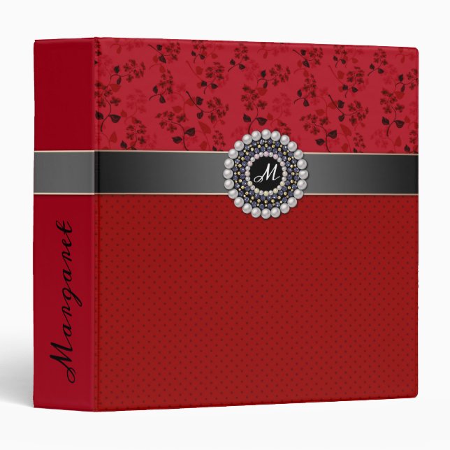 Wedding Anniversary gray satin ribbon pearls flora 3 Ring Binder (Front/Spine)