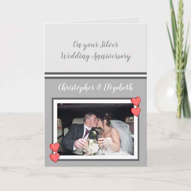 Wedding Anniversary Gray Silver 25 years photo Card (Front)