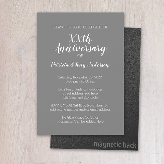 Wedding Anniversary - Gray White Party Magnetic Invitation (Magnetic Invitation - Wedding Anniversary)