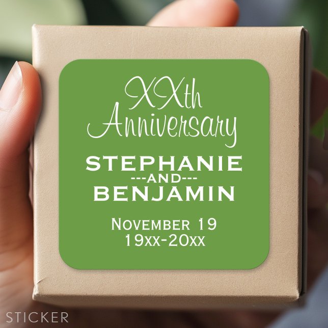 Wedding Anniversary - Green and White Square Sticker (Custom Sticker)