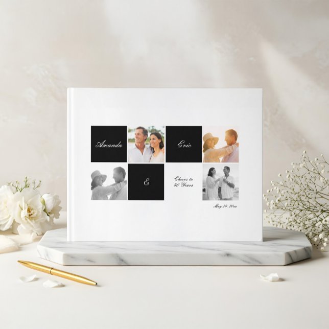 Wedding Anniversary Grid Photo Collage Black Guest Book (Wedding Anniversary Grid Photo Collage Black Guest Book)