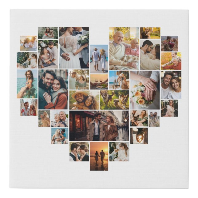 Wedding Anniversary Heart Photo Collage Modern Faux Canvas Print (Front)