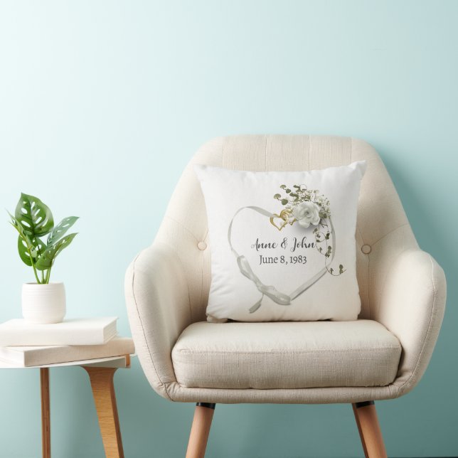 Wedding Anniversary Heart Ribbon Throw Pillow (Chair)