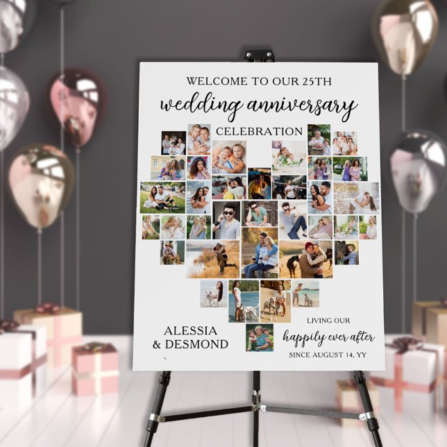 Wedding Anniversary Heart Shaped 36 Photo Collage Foam Board (Creator Uploaded)