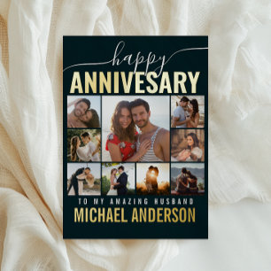 Wedding Anniversary Husband Wife Collage Photo Foil Greeting Card