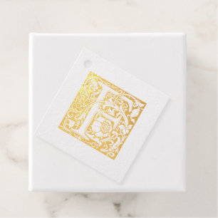 Wedding Anniversary Illuminated Letter E Monogram Foil Favor Tags