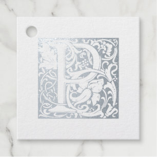 Wedding Anniversary Illuminated Letter P Monogram Foil Favor Tags