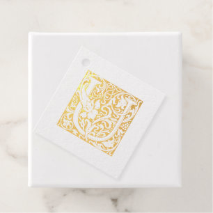 Wedding Anniversary Illuminated Letter U Monogram Foil Favor Tags