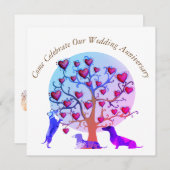 Wedding Anniversary Invitation, Red Hearts tree Invitation (Front/Back)