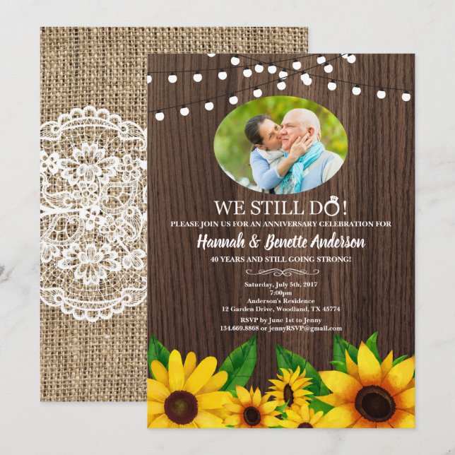 Wedding anniversary invitation Sunflower photo (Front/Back)