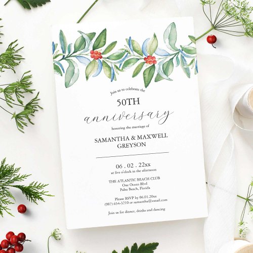 Wedding Anniversary Invitations Christmas Greenery