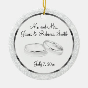Wedding / Anniversary Keepsake White and Silver Ceramic Ornament