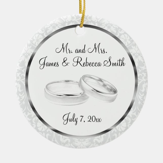 Wedding / Anniversary Keepsake | White and Silver Ceramic Ornament (Front)