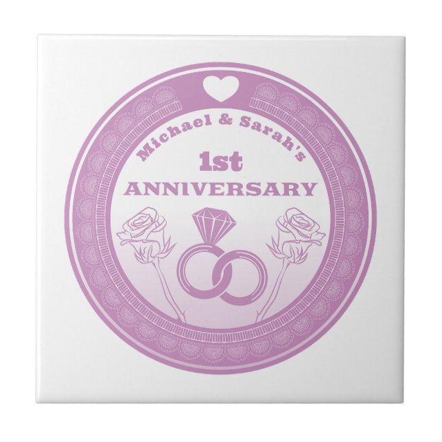 Wedding anniversary Lace look change the year Ceramic Tile (Front)