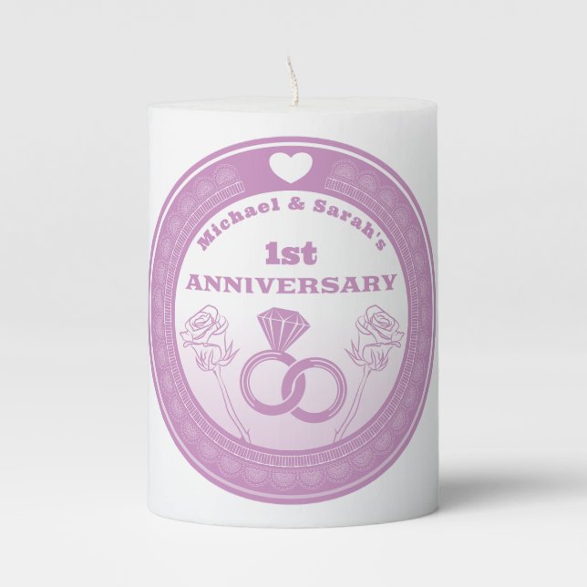 Wedding anniversary Lace look change the year Pillar Candle (Front)