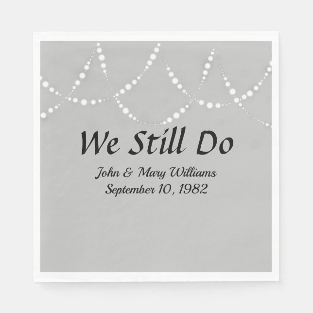 Wedding Anniversary Lights On Silver Napkins (Front)