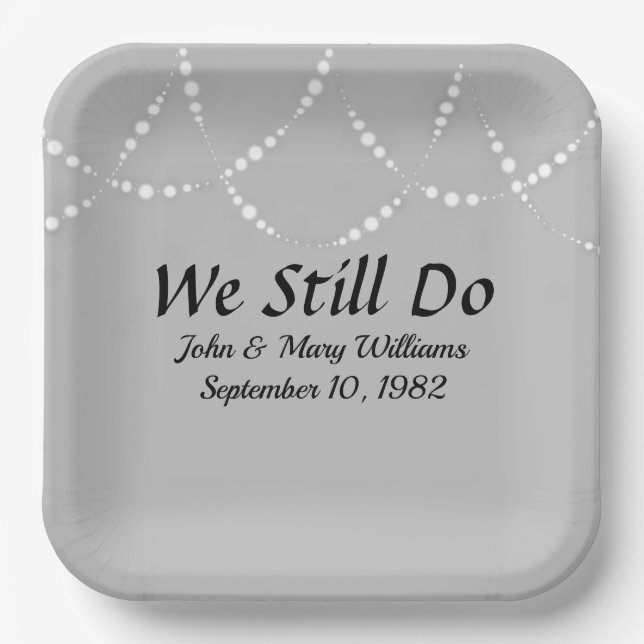 Wedding Anniversary Lights On Silver Paper Plates (Front)