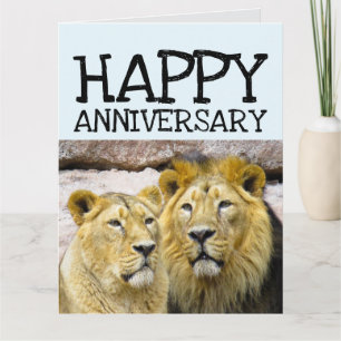 WEDDING ANNIVERSARY LION COUPLE GREETING CARD