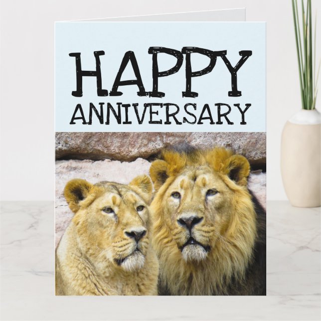 WEDDING ANNIVERSARY LION COUPLE GREETING CARD (Front)