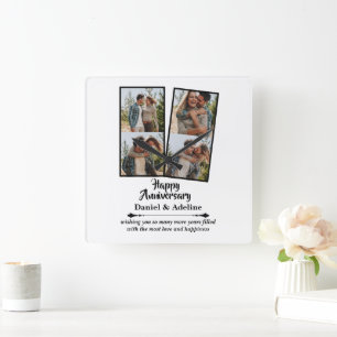 Wedding Anniversary Love 4 Photo Collage Couple Square Wall Clock