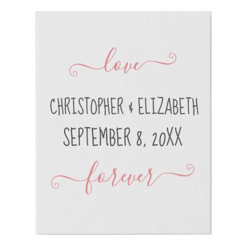 Wedding Anniversary Love Forever Names and Dates  Faux Canvas Print