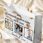Wedding anniversary marble gold photo large gift bag<br><div class="desc">White and faux gold marble print as background.  Personalize and add your text and names,  3 photos.</div>