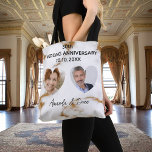 Wedding anniversary marble gold photo tote bag<br><div class="desc">White and faux gold marble print as background.  Decorated with with 2 heart shaped photos.  Personalize and add your text and names.</div>