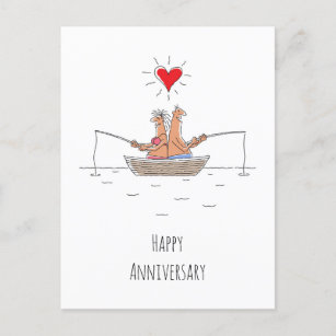 Wedding Anniversary Married Couple Fishing Heart Postcard