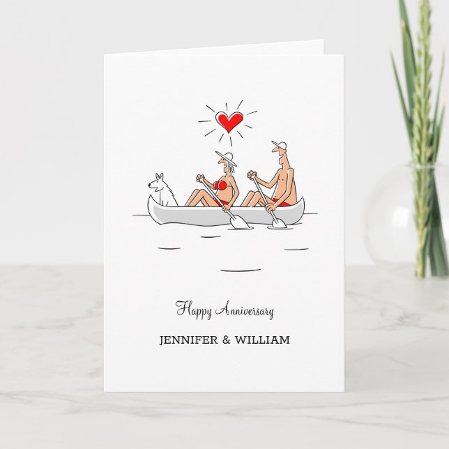 Wedding Anniversary Married Couple Heart Canoe Card (Front)