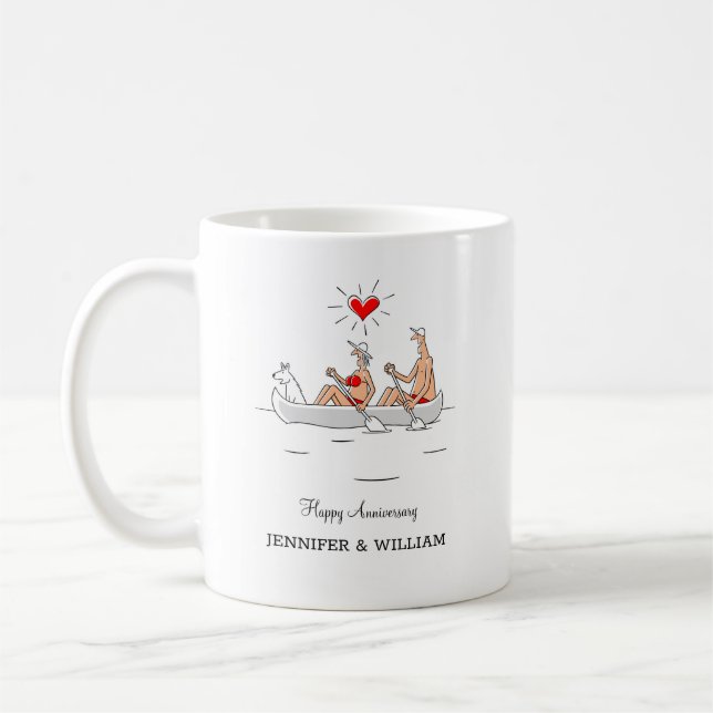 Wedding Anniversary Married Couple Heart Canoe Coffee Mug (Left)