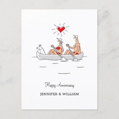 Wedding Anniversary Married Couple Heart Canoe Postcard