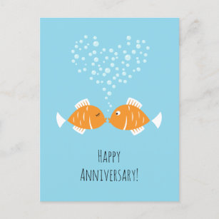 Wedding Anniversary Married Couple Heart Fish Postcard