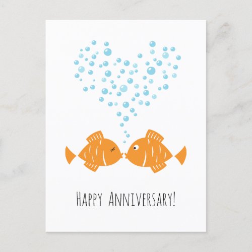 Wedding Anniversary Married Couple Heart Fish  Postcard
