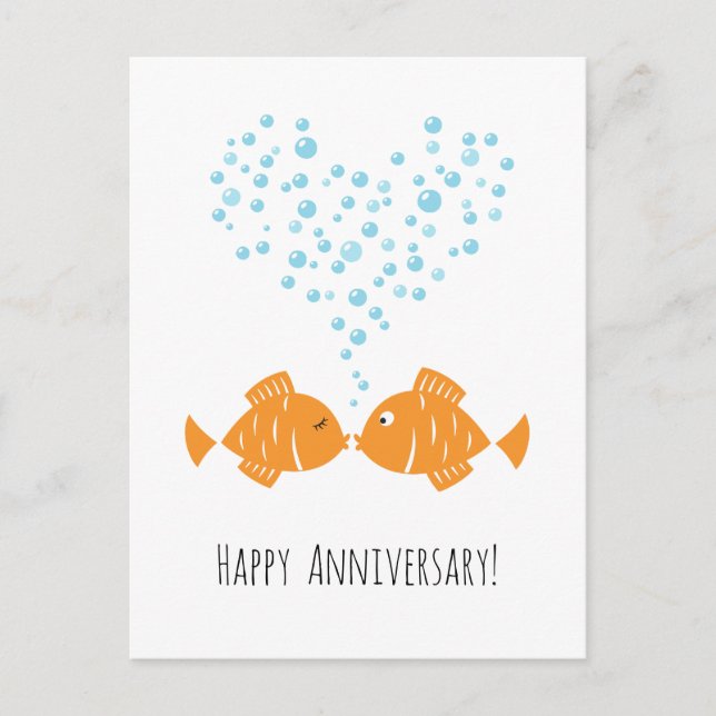 Wedding Anniversary Married Couple Heart Fish  Postcard (Front)