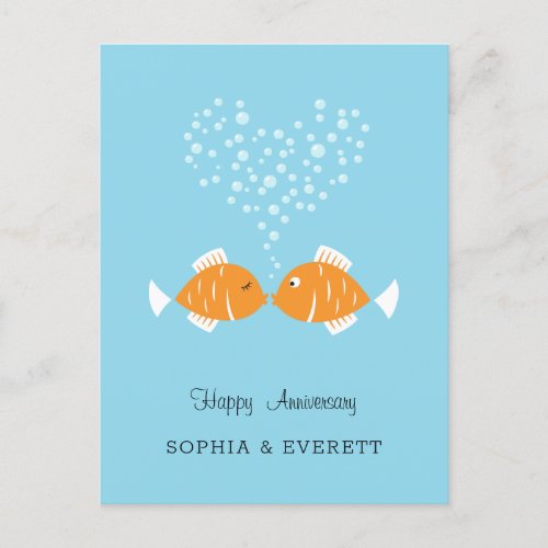 Wedding Anniversary Married Couple Heart Fish Postcard