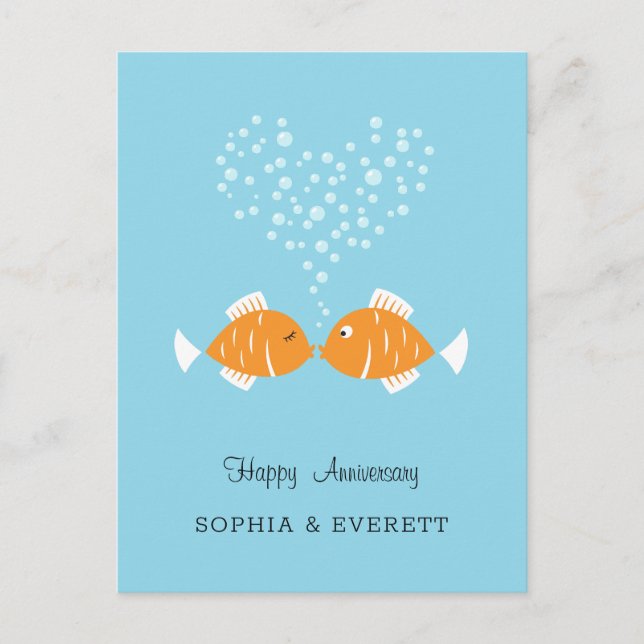 Wedding Anniversary Married Couple Heart Fish Postcard (Front)