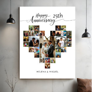 Wedding Anniversary Modern Heart Photo Collage Canvas Print