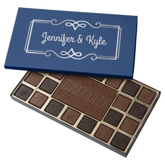 Wedding Anniversary Monogram Silver Navy Blue Assorted Chocolates