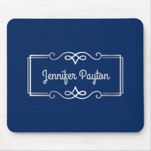 Wedding Anniversary Monogram Silver Navy Blue Mouse Pad