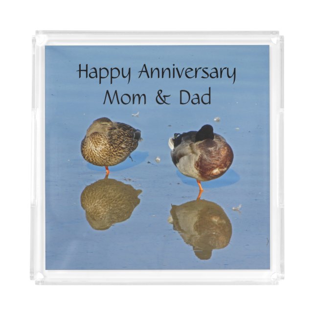 Wedding Anniversary Mr and Mrs Mallard Duck Acrylic Tray (Front)