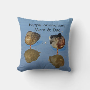 Wedding Anniversary Mr and Mrs Mallard Duck  Throw Pillow