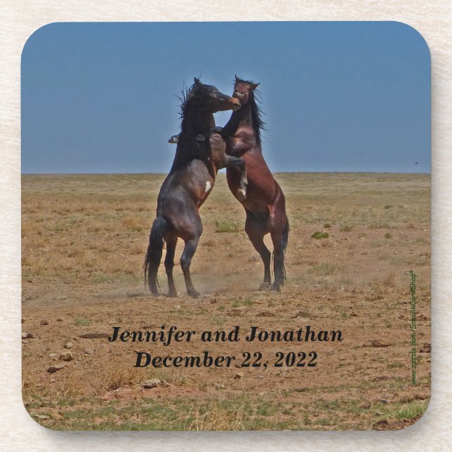 Wedding Anniversary Name Dancing Horses Coasters (Front)