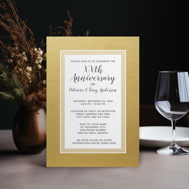 Wedding Anniversary Party 50th faux gold foil Invitation (Wedding Anniversary Invitation - Gold Border)