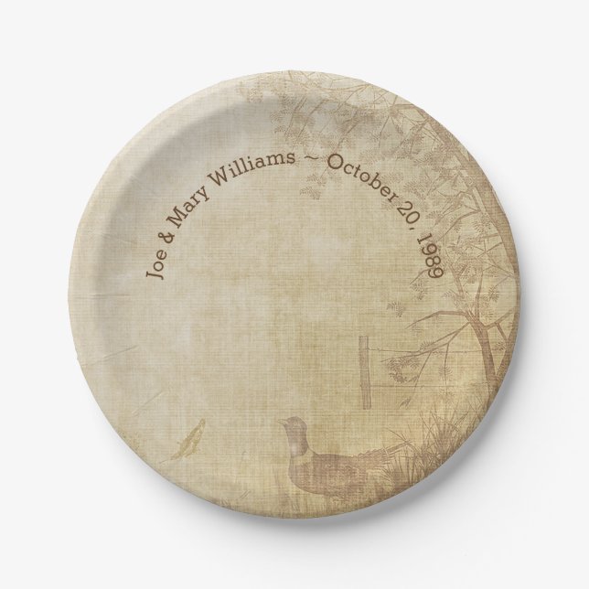 Wedding Anniversary Party Autumn Pheasant Paper Plates (Front)